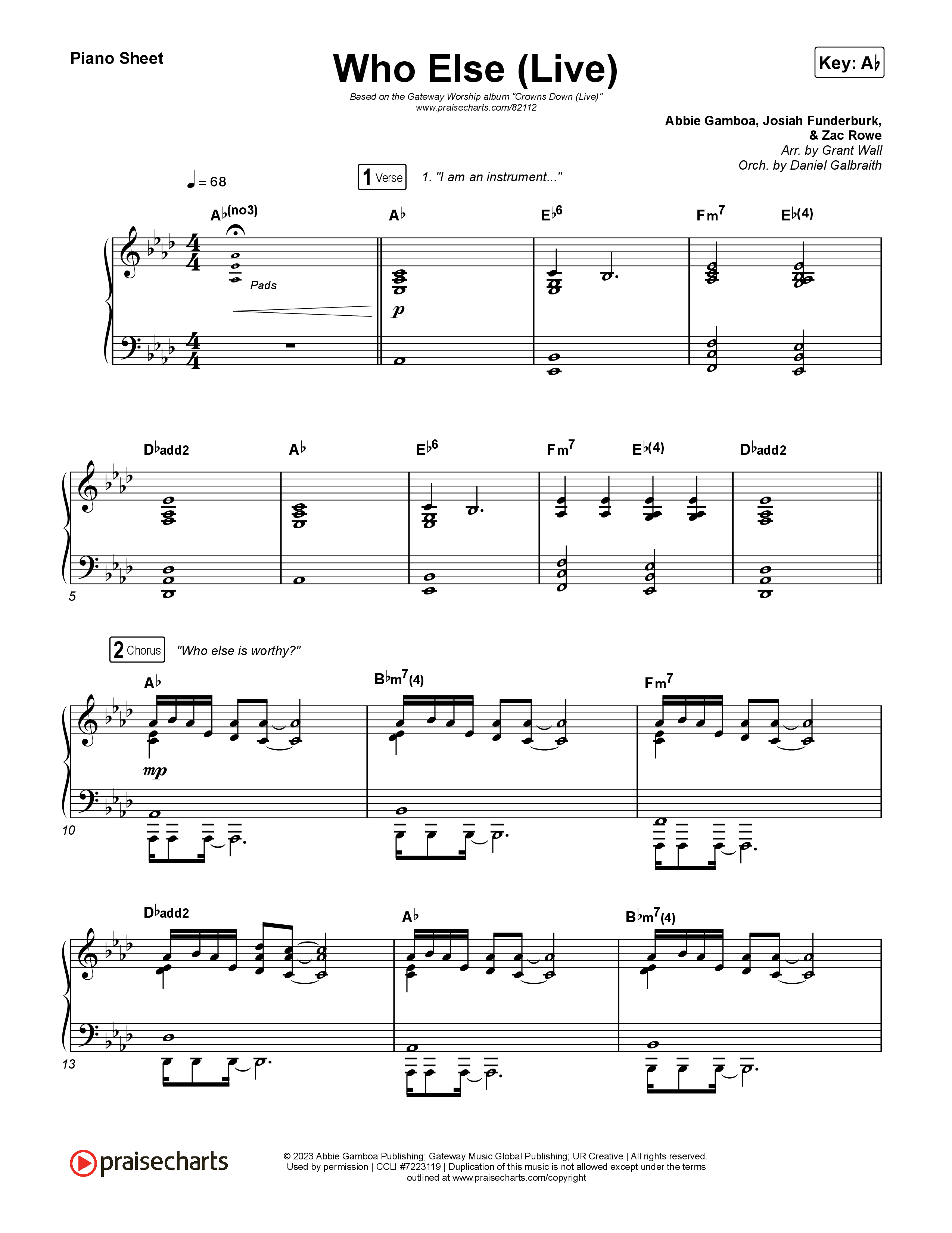 Who Else (Live) Piano Sheet (Gateway Worship / Claire Smith)