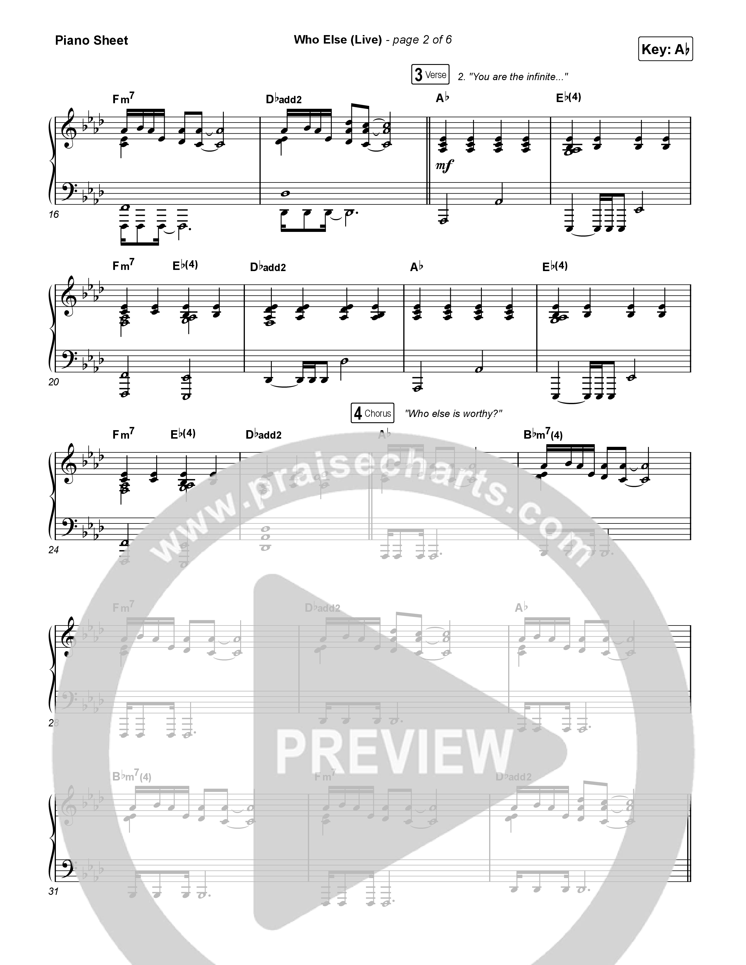 Who Else (Live) Piano Sheet (Gateway Worship / Claire Smith)