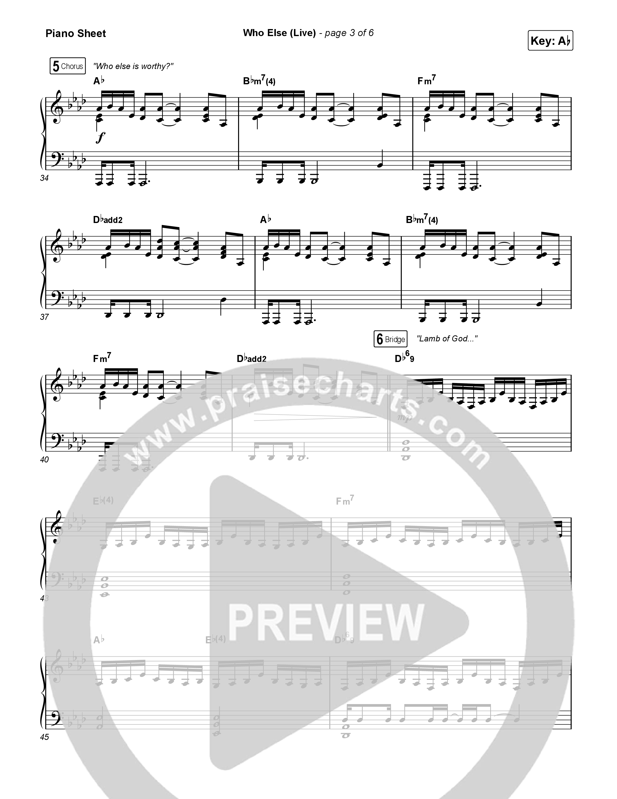 Who Else (Live) Piano Sheet (Gateway Worship / Claire Smith)