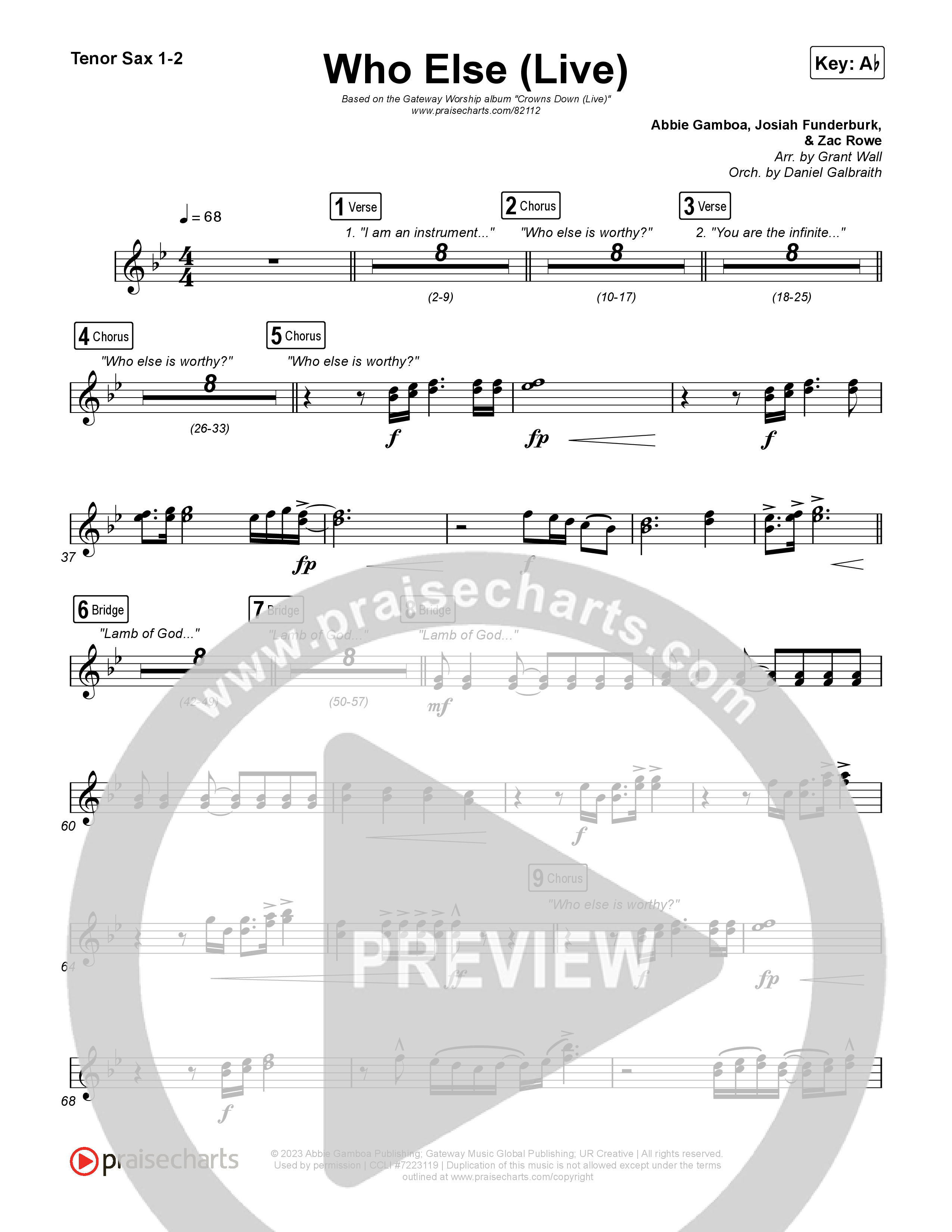 Who Else (Live) Tenor Sax 1,2 (Gateway Worship / Claire Smith)