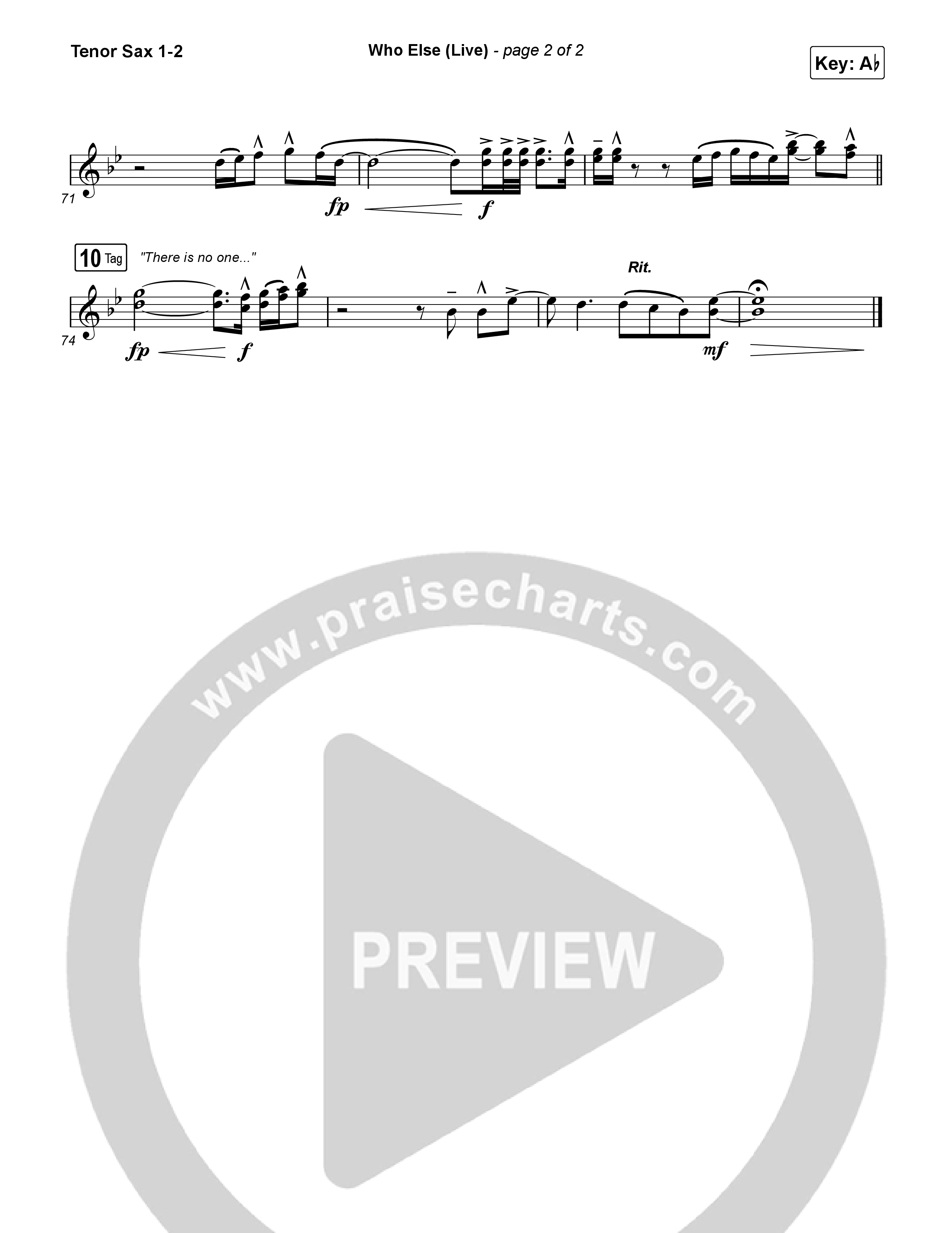 Who Else (Live) Tenor Sax 1,2 (Gateway Worship / Claire Smith)