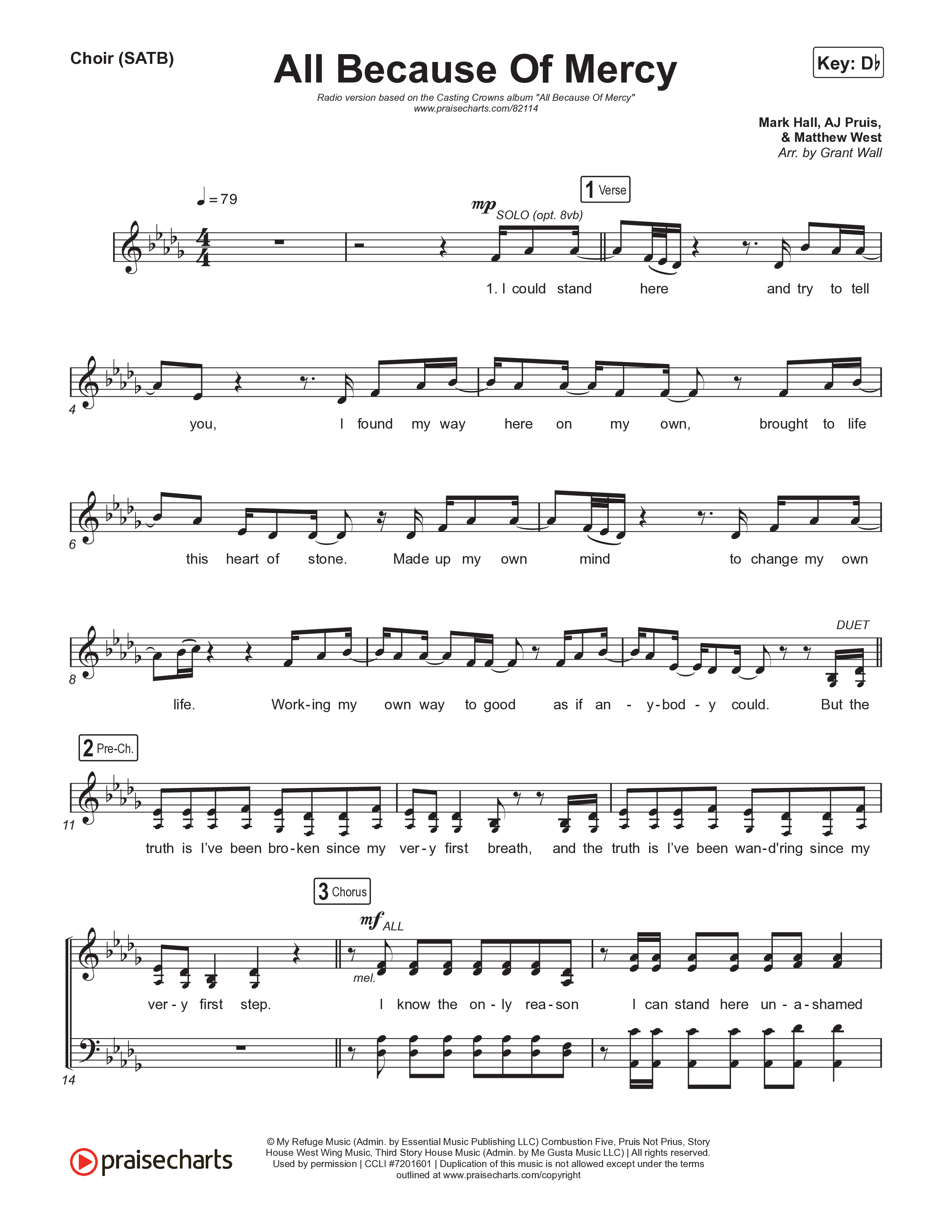 All Because Of Mercy (Radio) Choir Sheet (SATB) (Casting Crowns)