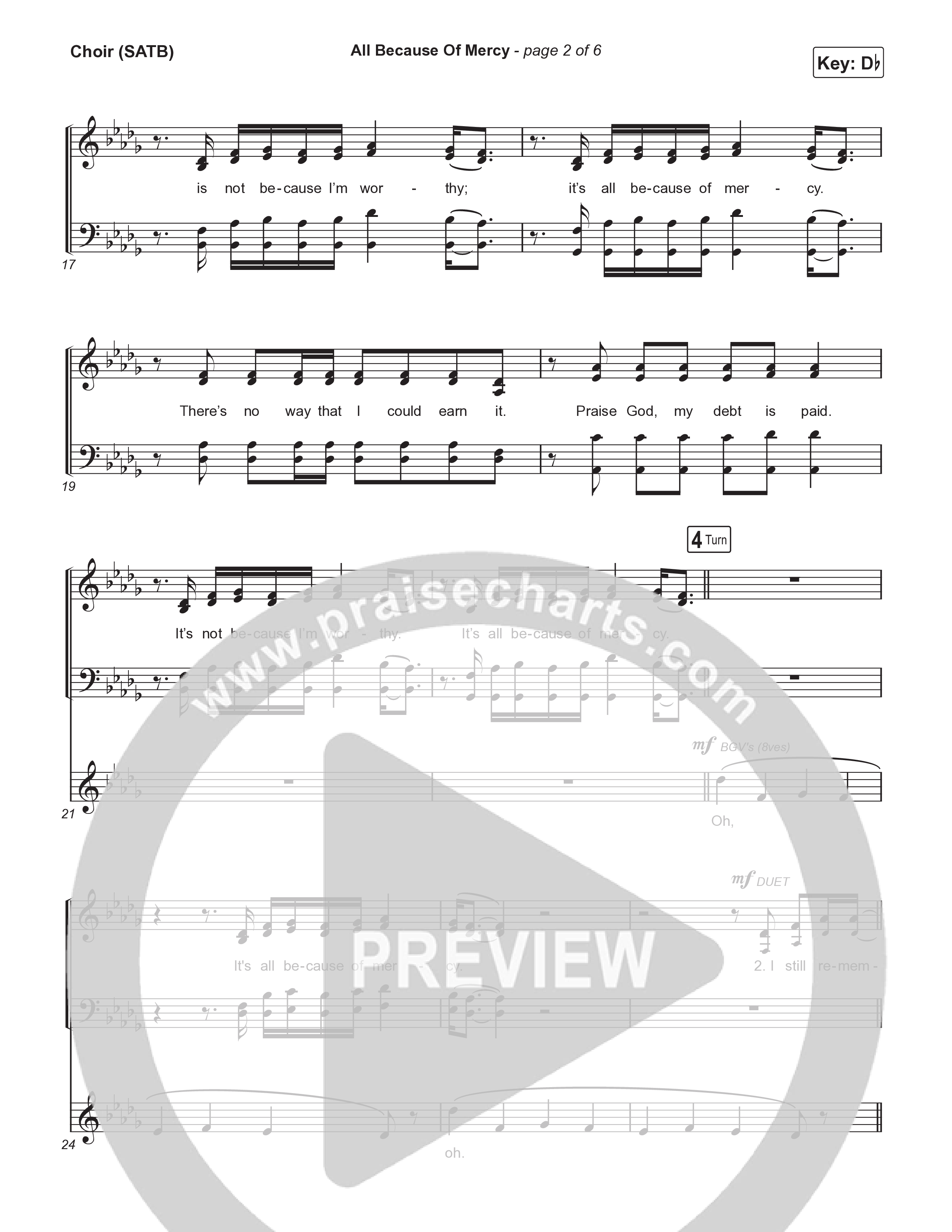 All Because Of Mercy (Radio) Choir Sheet (SATB) (Casting Crowns)