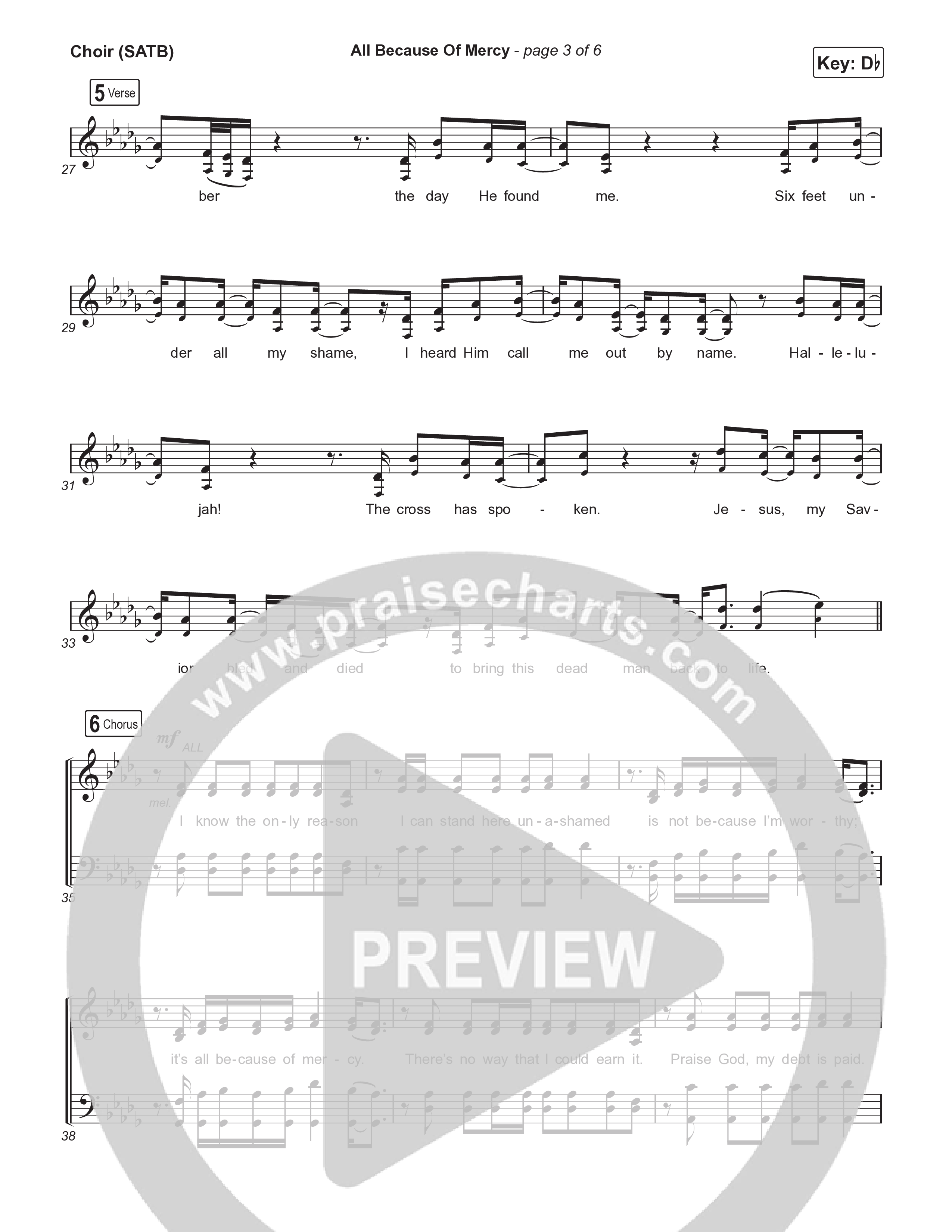 All Because Of Mercy (Radio) Choir Sheet (SATB) (Casting Crowns)