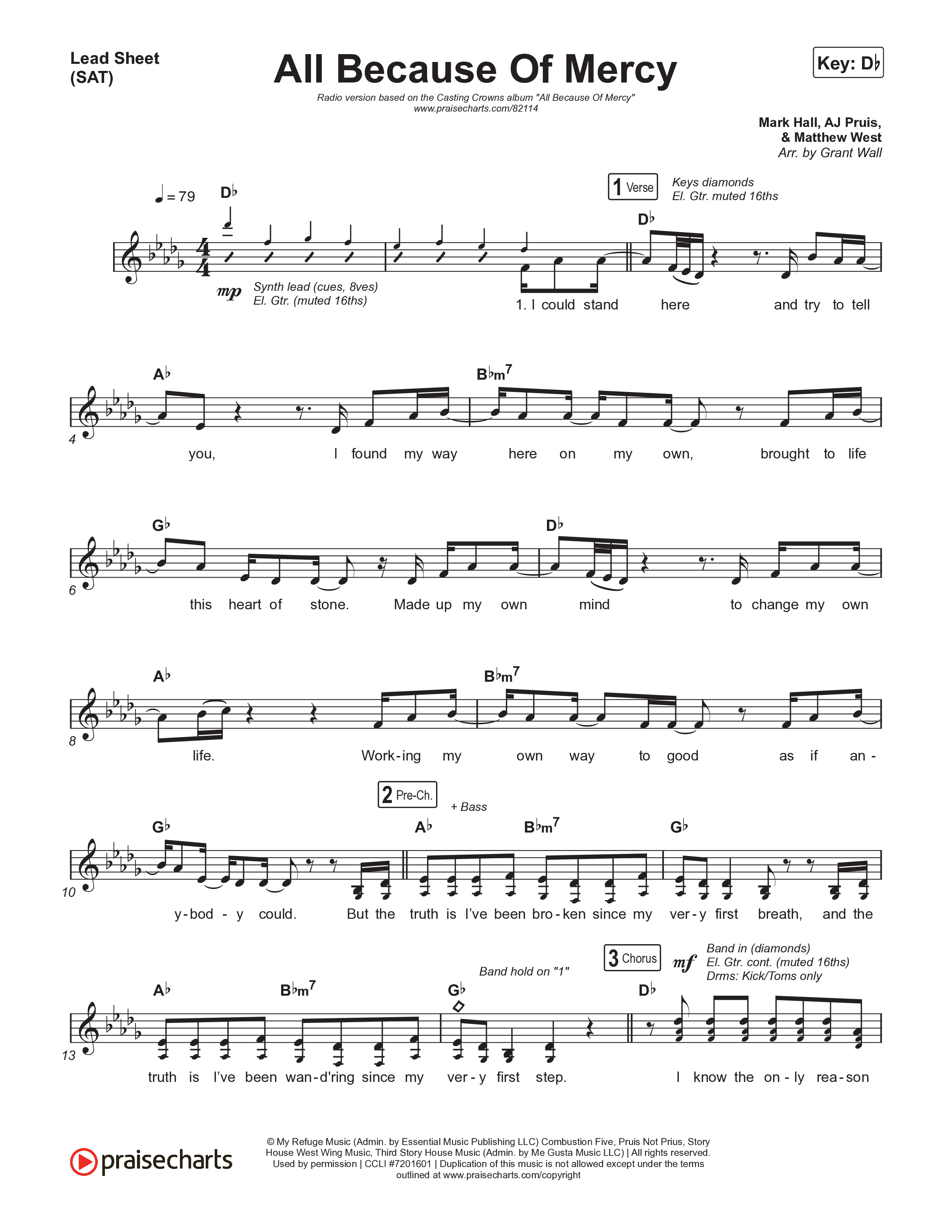 All Because Of Mercy (Radio) Lead Sheet (SAT) (Casting Crowns)