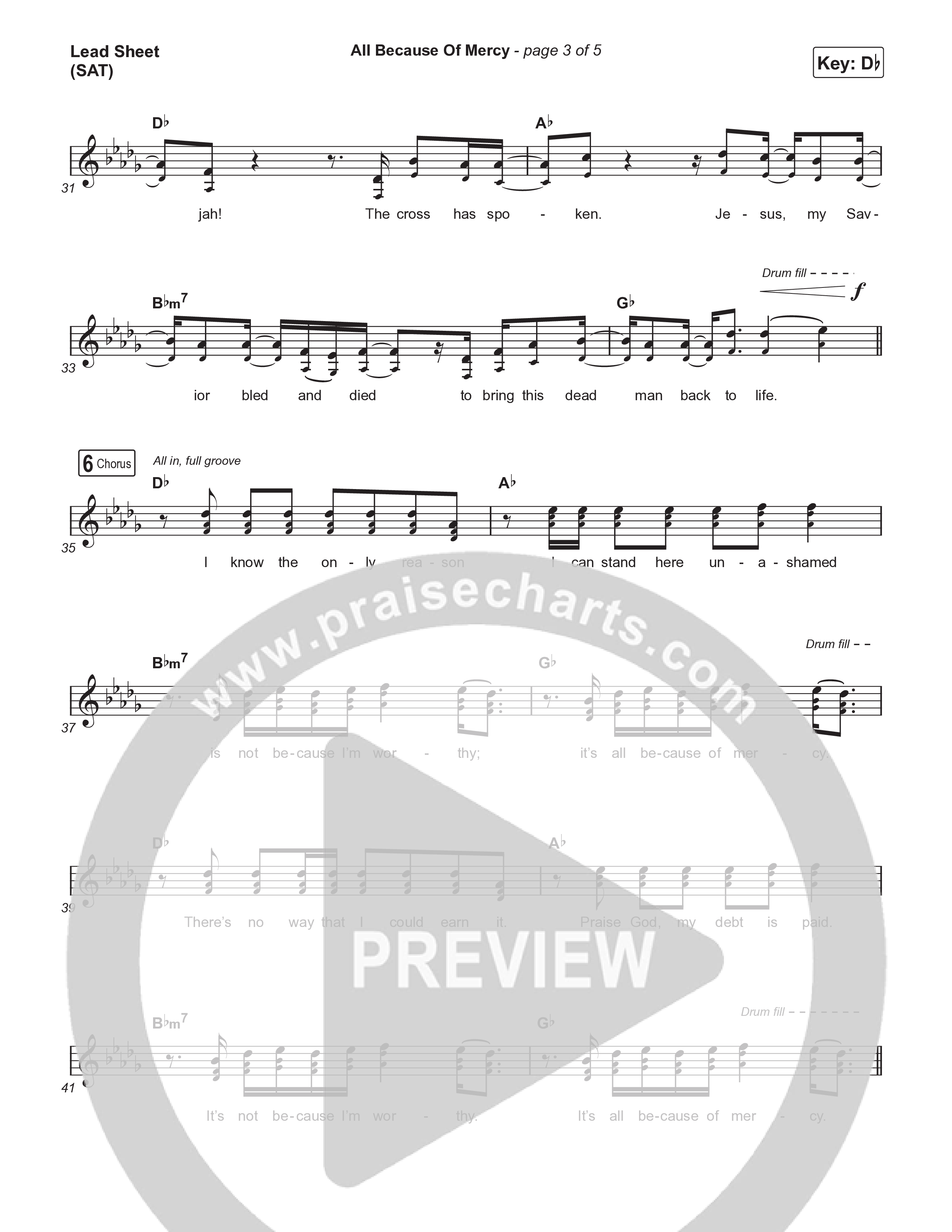 All Because Of Mercy (Radio) Lead Sheet (SAT) (Casting Crowns)