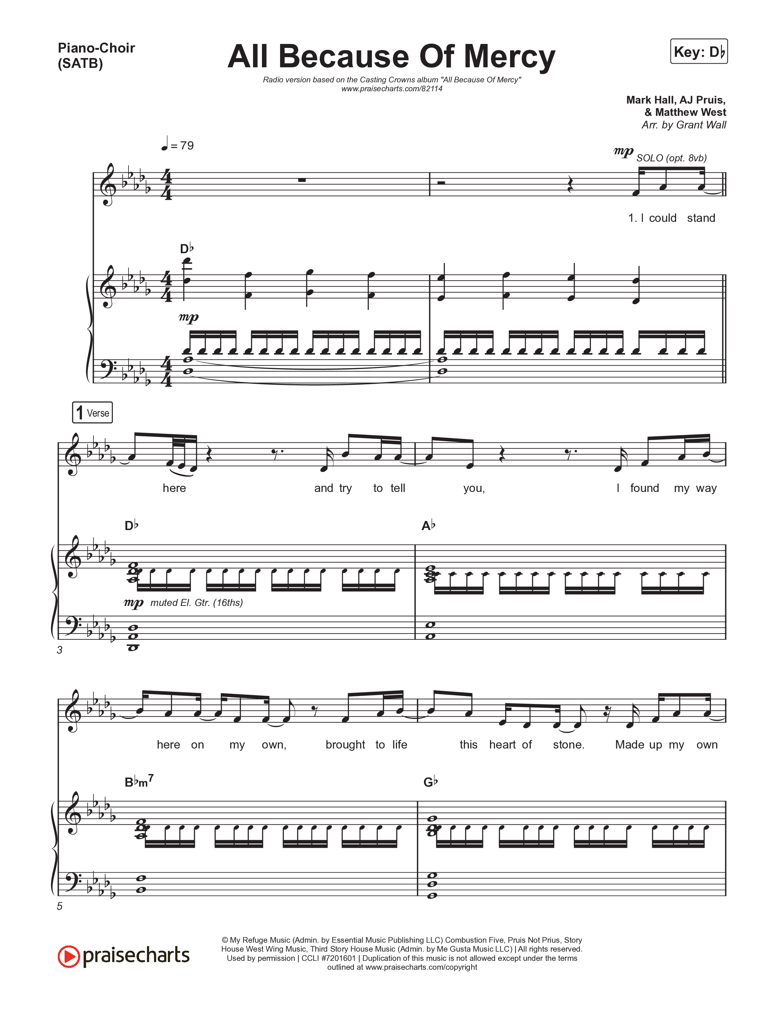 All Because Of Mercy (Radio) Piano/Vocal (SATB) (Casting Crowns)