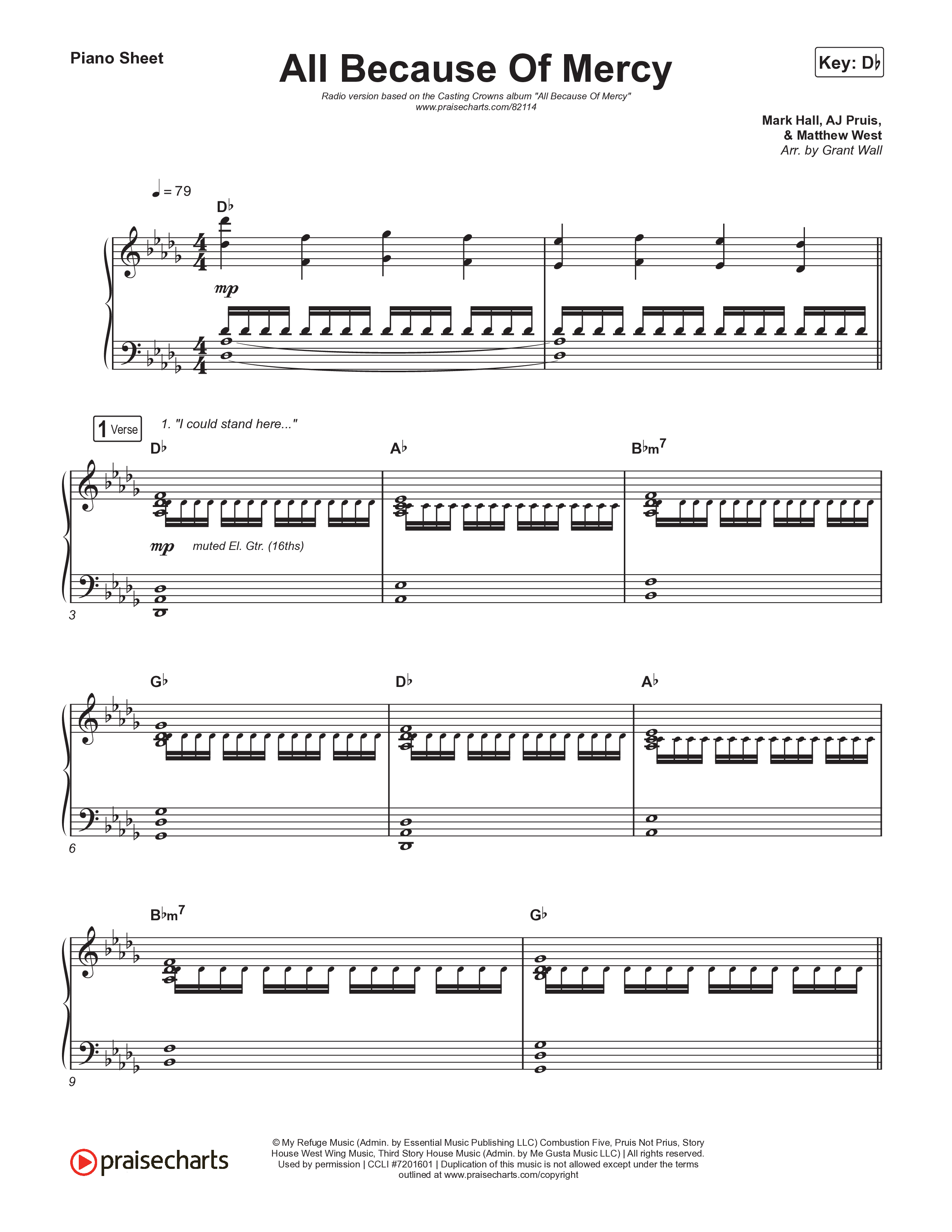 All Because Of Mercy (Radio) Piano Sheet (Casting Crowns)