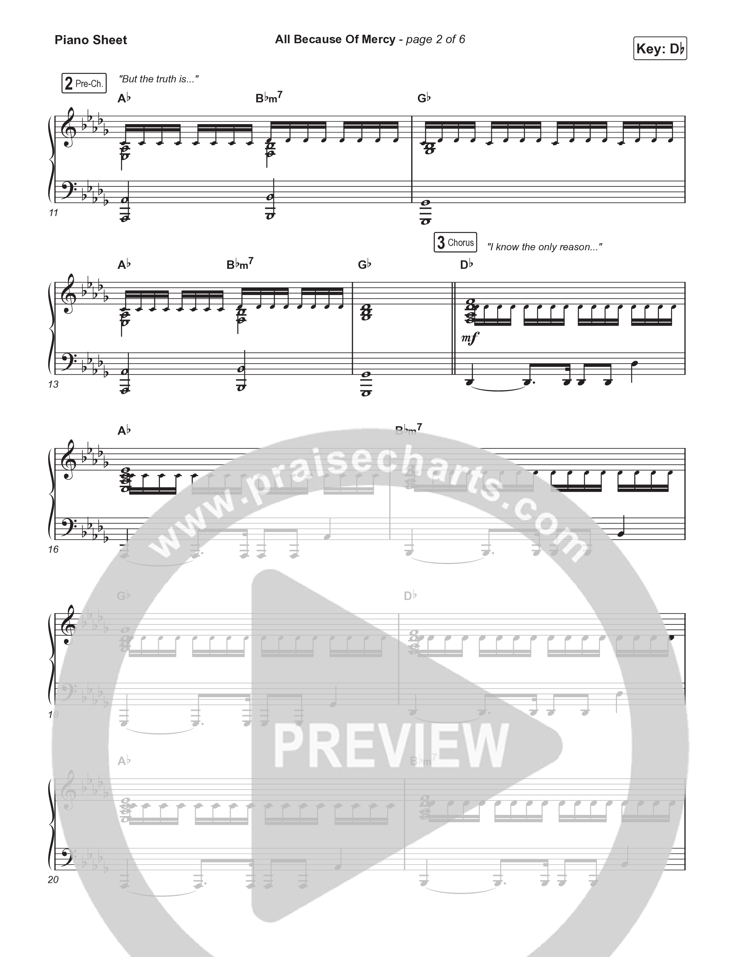 All Because Of Mercy (Radio) Piano Sheet (Casting Crowns)