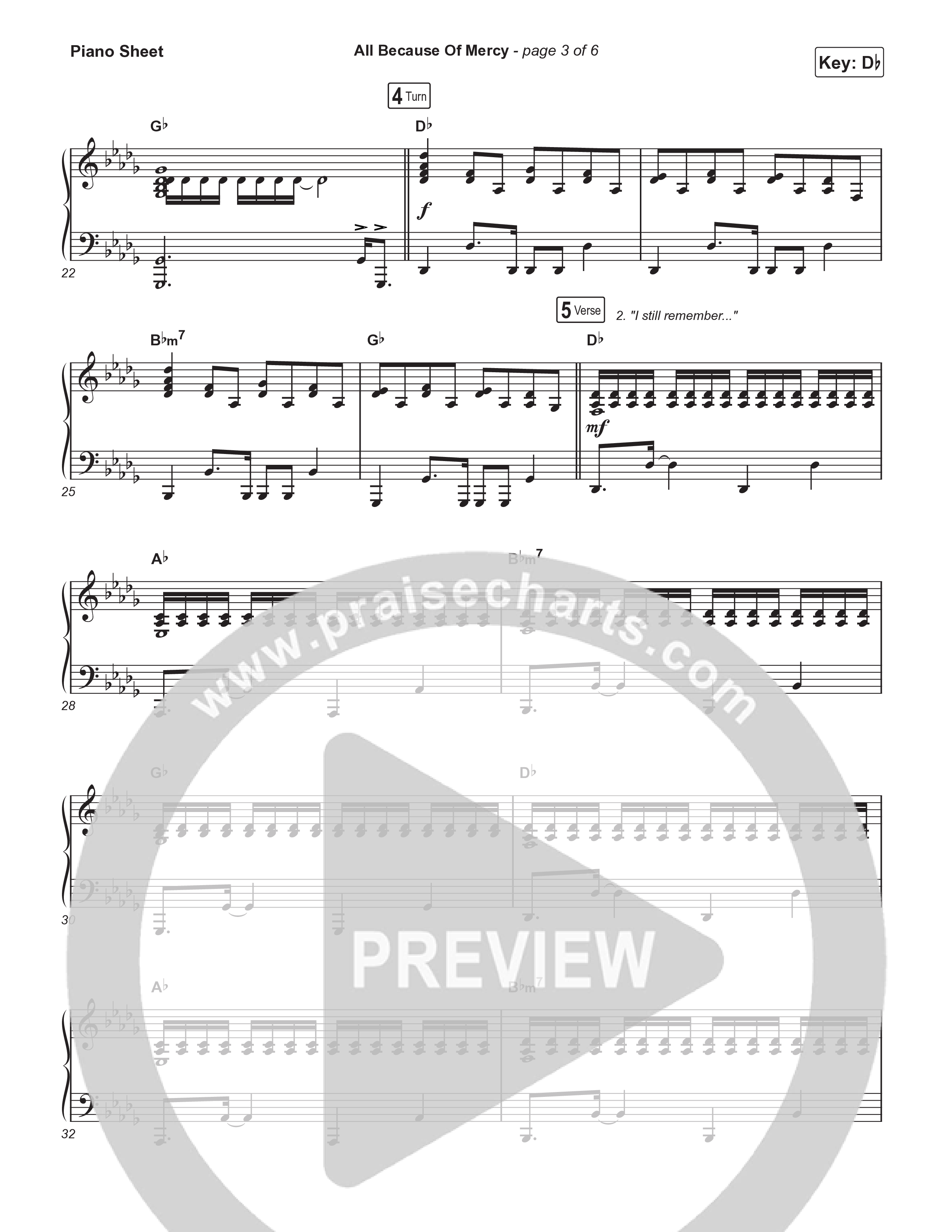 All Because Of Mercy (Radio) Piano Sheet (Casting Crowns)