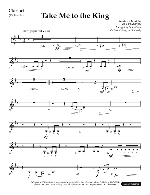 Take Me To The King (Choral Anthem SATB) Clarinet (Lifeway Choral / Arr. Geron Davis / Orch. Jim Hammerly)