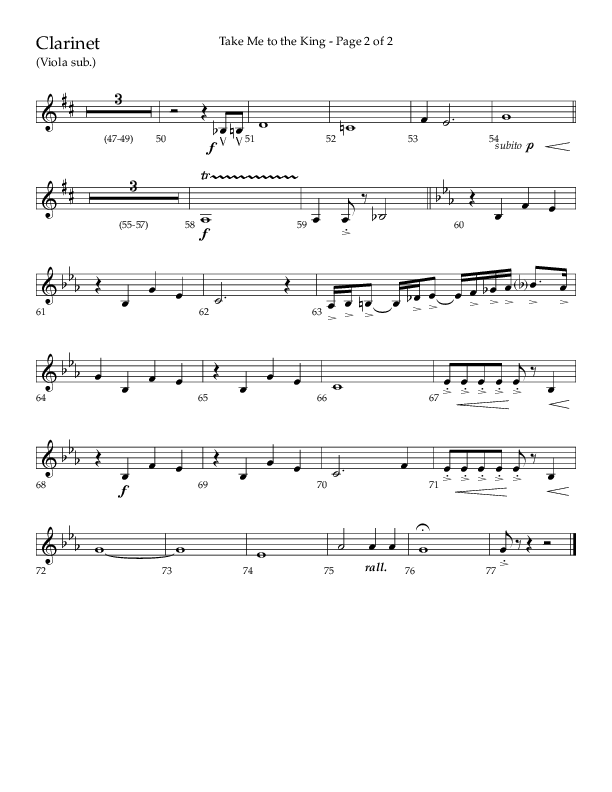 Take Me To The King (Choral Anthem SATB) Clarinet (Lifeway Choral / Arr. Geron Davis / Orch. Jim Hammerly)