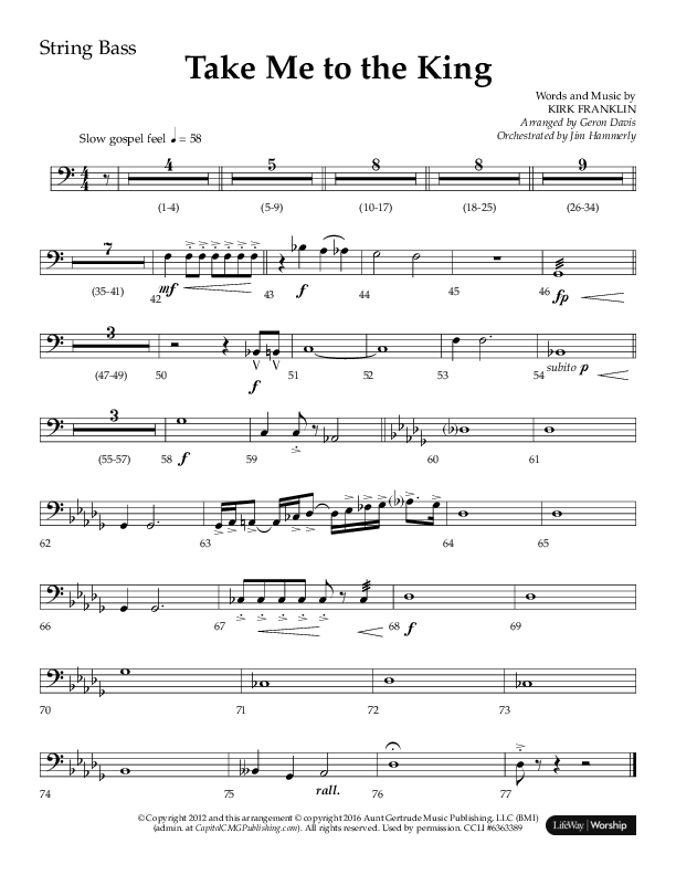 Take Me To The King (Choral Anthem SATB) String Bass (Lifeway Choral / Arr. Geron Davis / Orch. Jim Hammerly)
