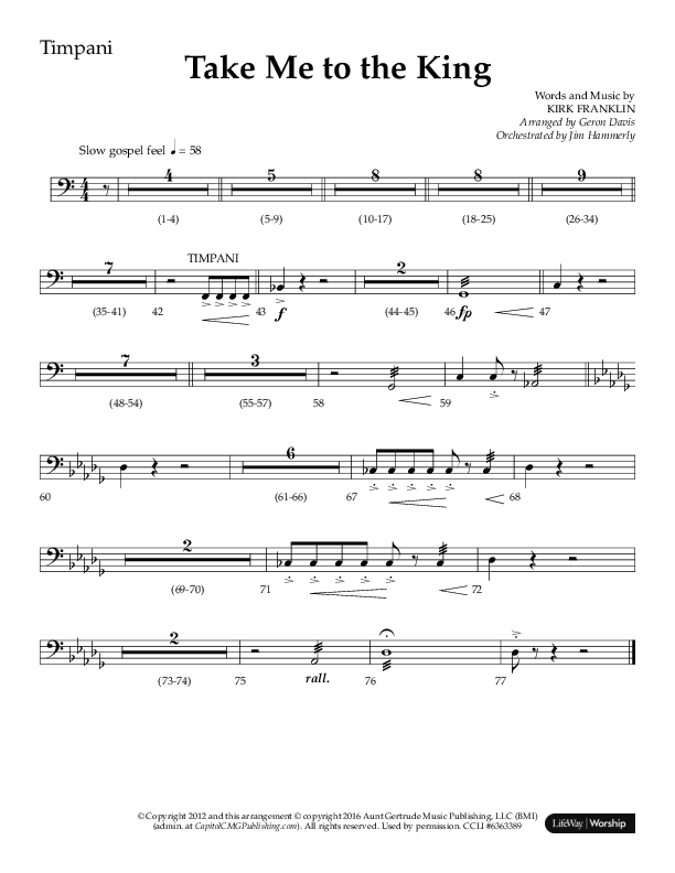 Take Me To The King (Choral Anthem SATB) Timpani (Lifeway Choral / Arr. Geron Davis / Orch. Jim Hammerly)