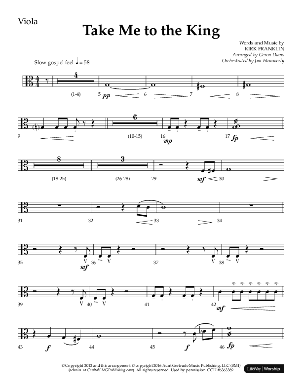 Take Me To The King (Choral Anthem SATB) Viola (Lifeway Choral / Arr. Geron Davis / Orch. Jim Hammerly)