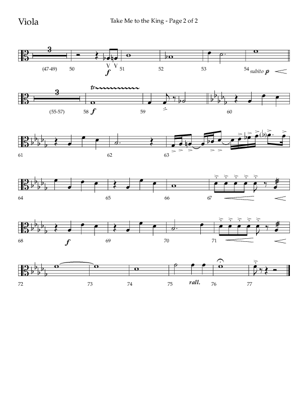 Take Me To The King (Choral Anthem SATB) Viola (Lifeway Choral / Arr. Geron Davis / Orch. Jim Hammerly)