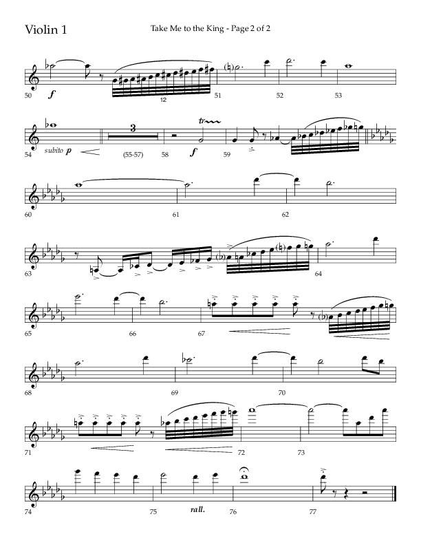 Take Me To The King (Choral Anthem SATB) Violin 1 (Lifeway Choral / Arr. Geron Davis / Orch. Jim Hammerly)
