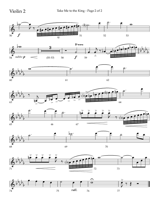 Take Me To The King (Choral Anthem SATB) Violin 2 (Lifeway Choral / Arr. Geron Davis / Orch. Jim Hammerly)