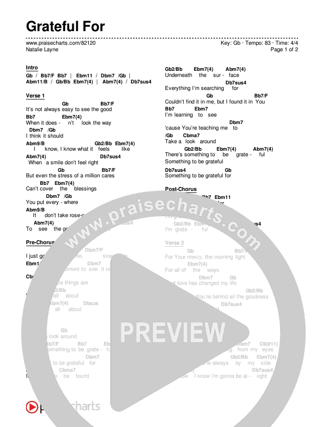 Grateful For Chords & Lyrics (Natalie Layne)