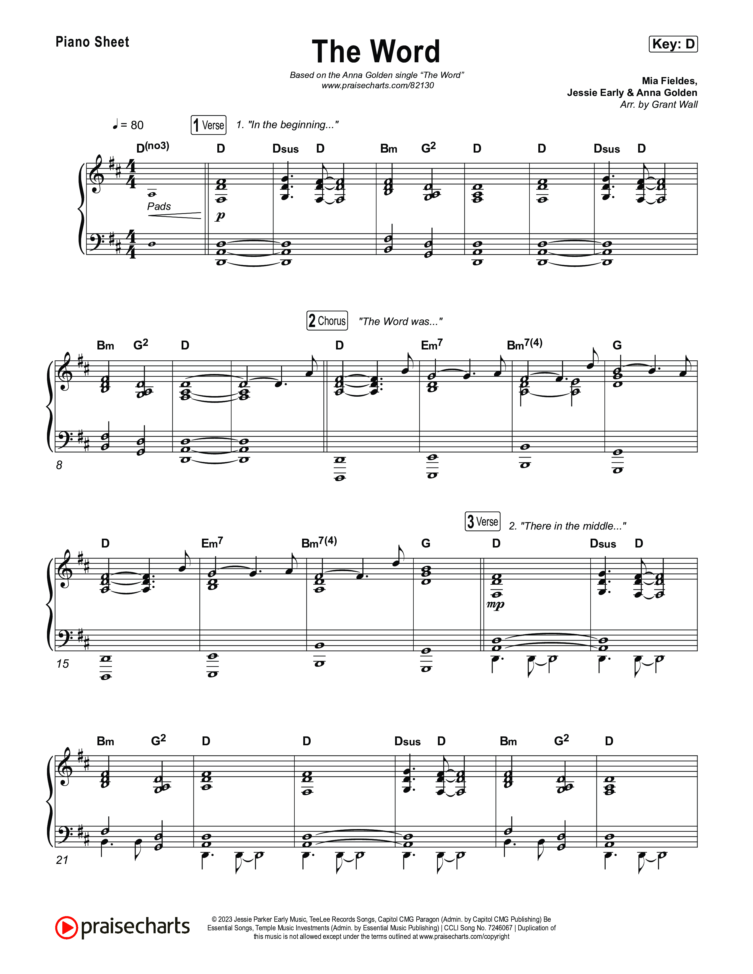 The Word Piano Sheet (Anna Golden)