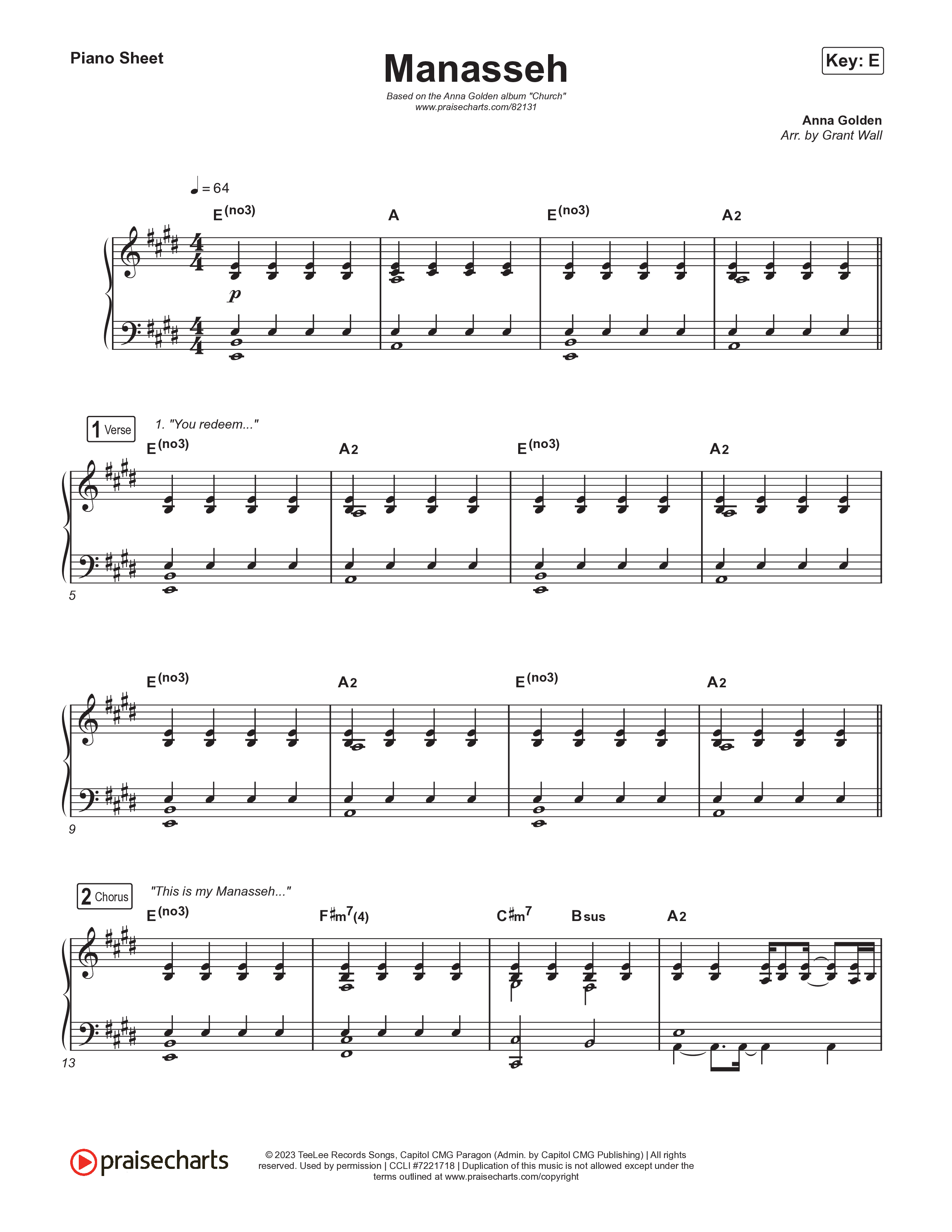 Manasseh Piano Sheet (Anna Golden)