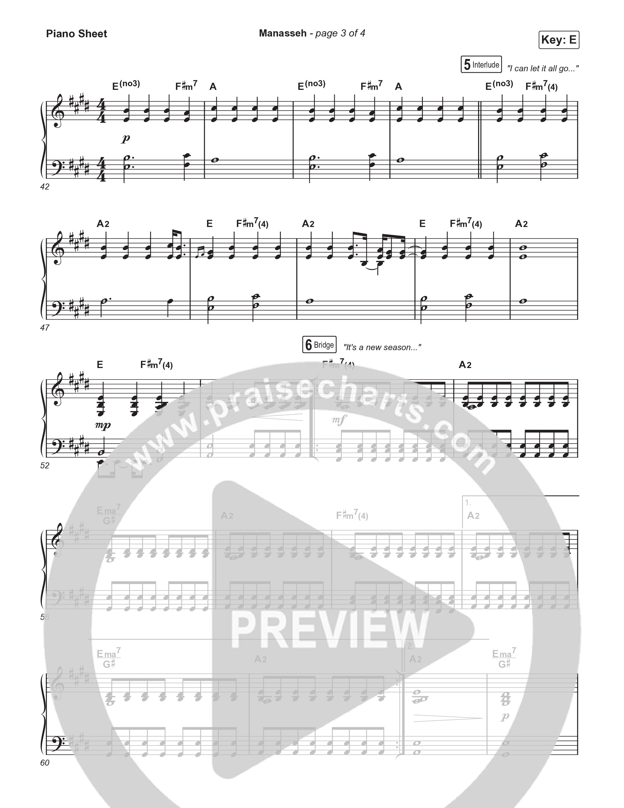 Manasseh Piano Sheet (Anna Golden)