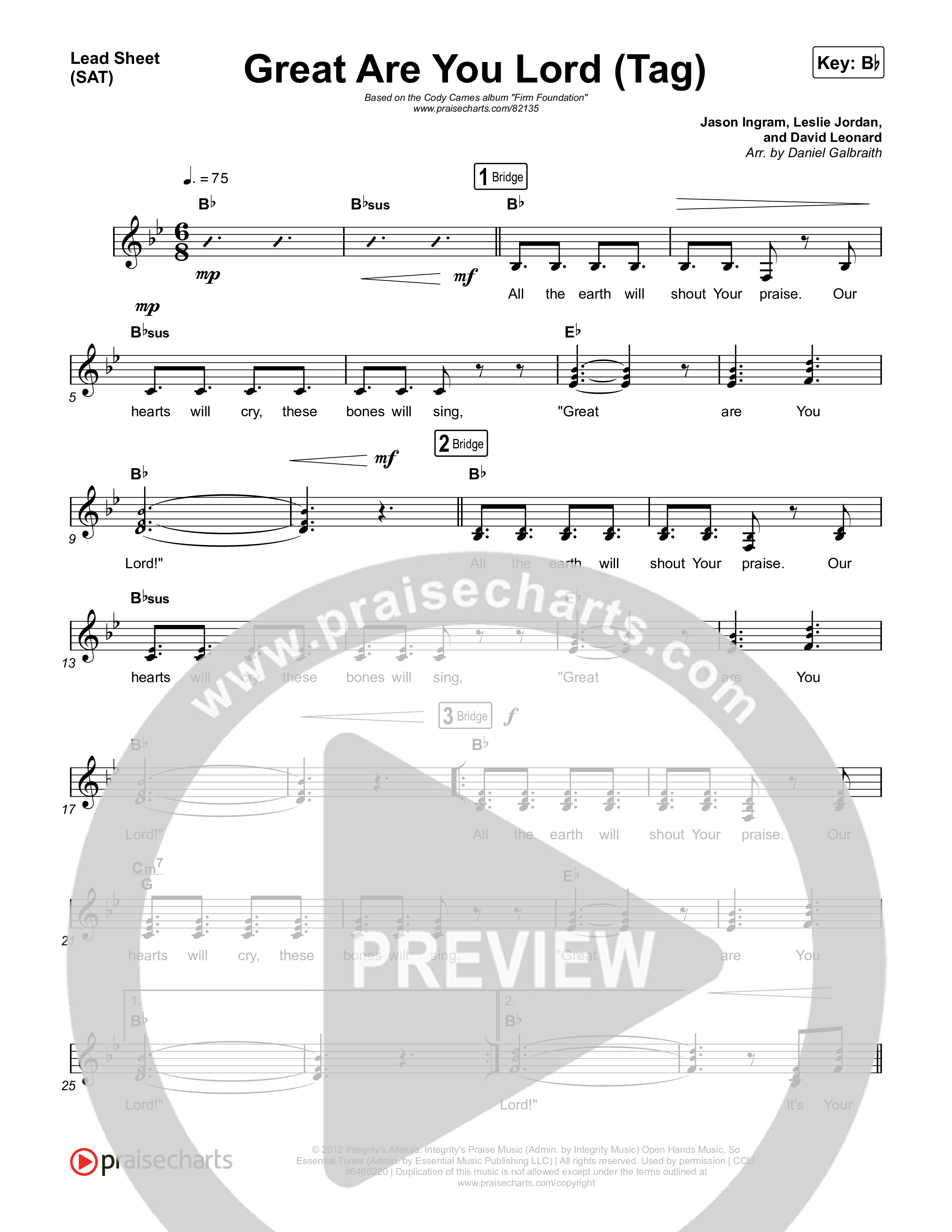 Great Are You Lord (Live) Lead Sheet (SAT) (Cody Carnes)