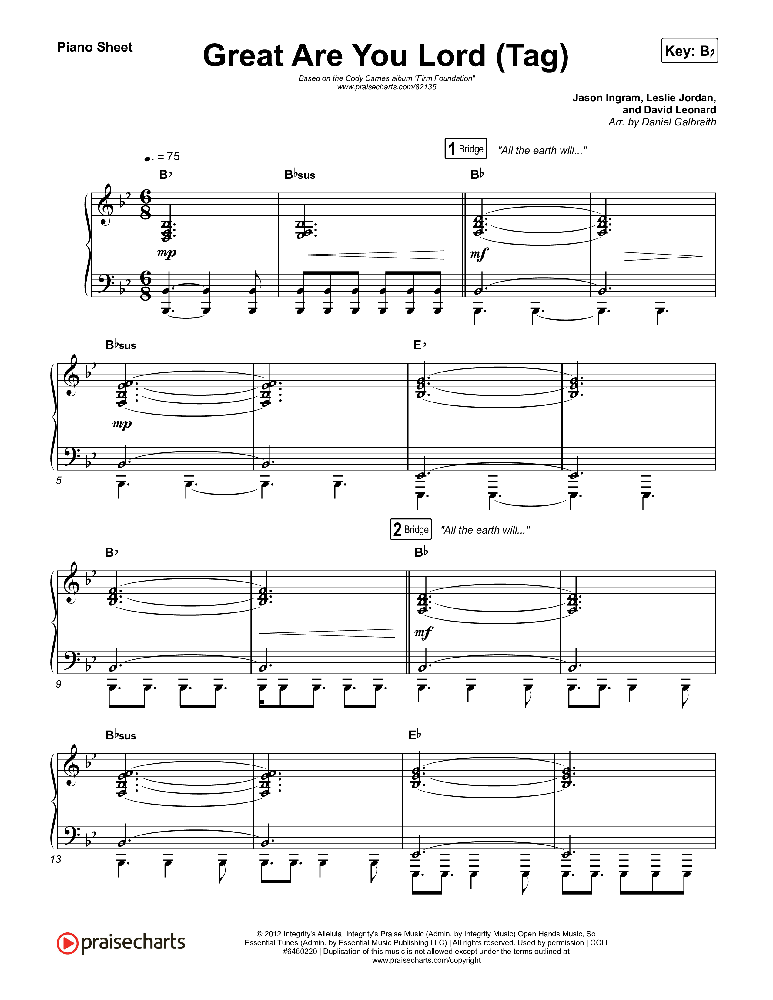 Great Are You Lord (Live) Piano Sheet (Cody Carnes)