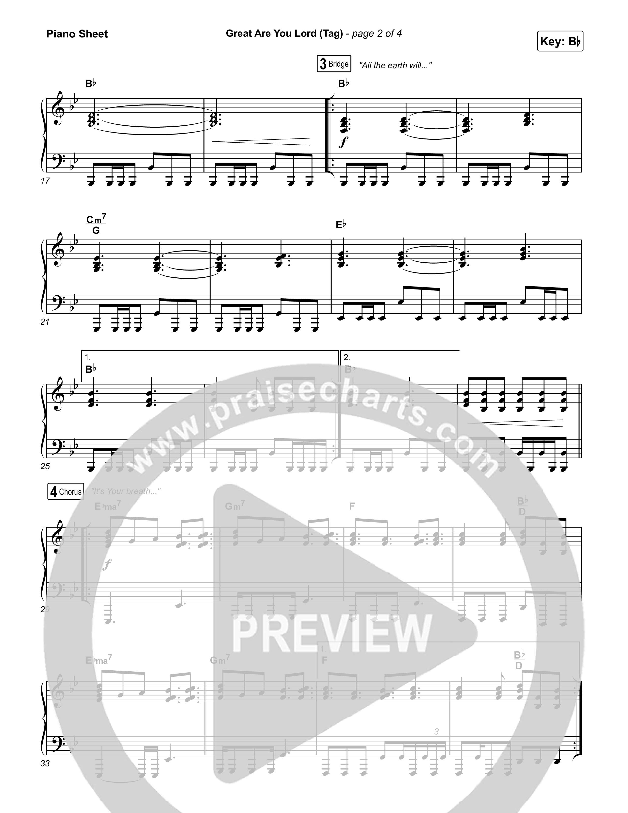 Great Are You Lord (Live) Piano Sheet (Cody Carnes)