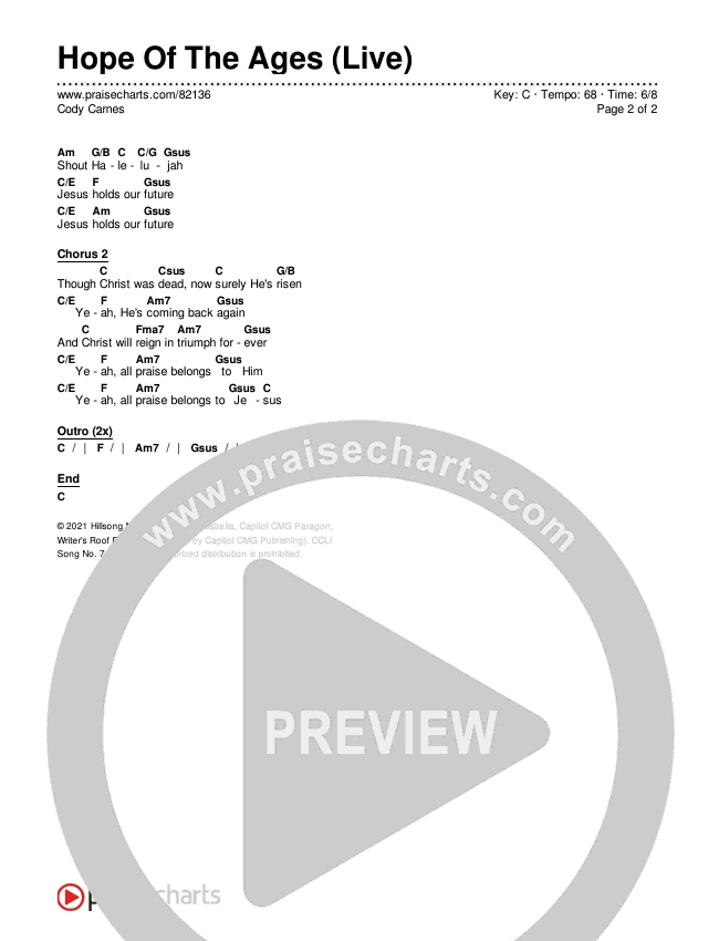 Hope Of The Ages (Live) Chords & Lyrics (Cody Carnes)