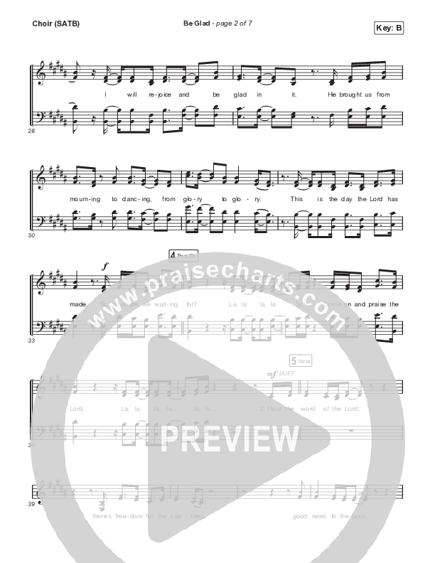 Be Glad (Live) Choir Sheet (SATB) (Cody Carnes)