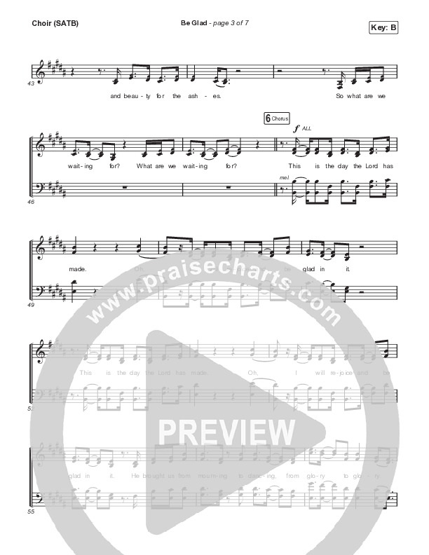 Be Glad (Live) Choir Sheet (SATB) (Cody Carnes)