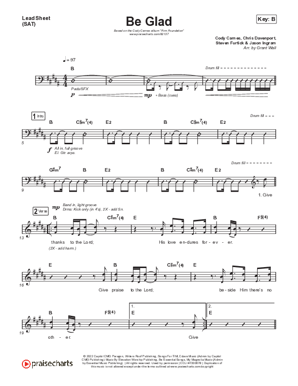 Be Glad (Live) Lead Sheet (SAT) (Cody Carnes)