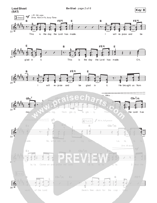 Be Glad (Live) Lead Sheet (SAT) (Cody Carnes)