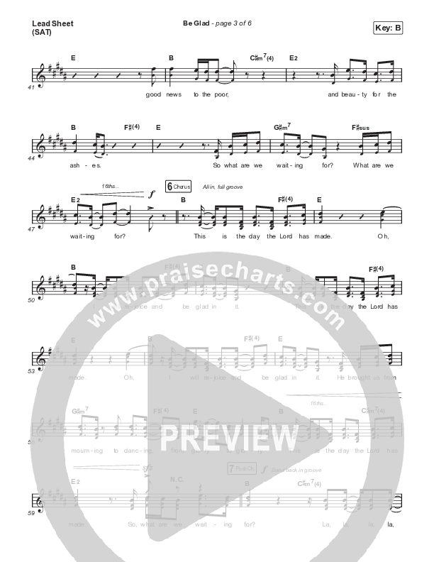 Be Glad (Live) Lead Sheet (SAT) (Cody Carnes)