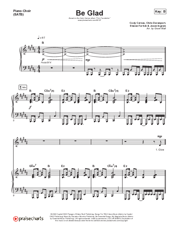 Be Glad (Live) Piano/Vocal (SATB) (Cody Carnes)