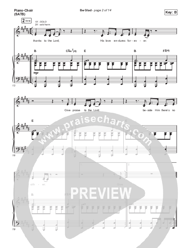 Be Glad (Live) Piano/Vocal (SATB) (Cody Carnes)