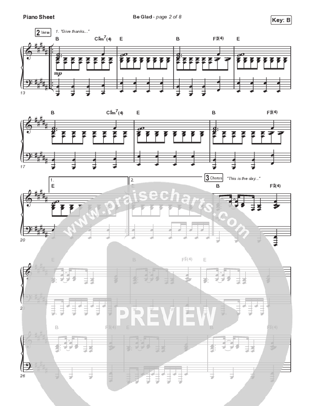 Be Glad (Live) Piano Sheet (Cody Carnes)