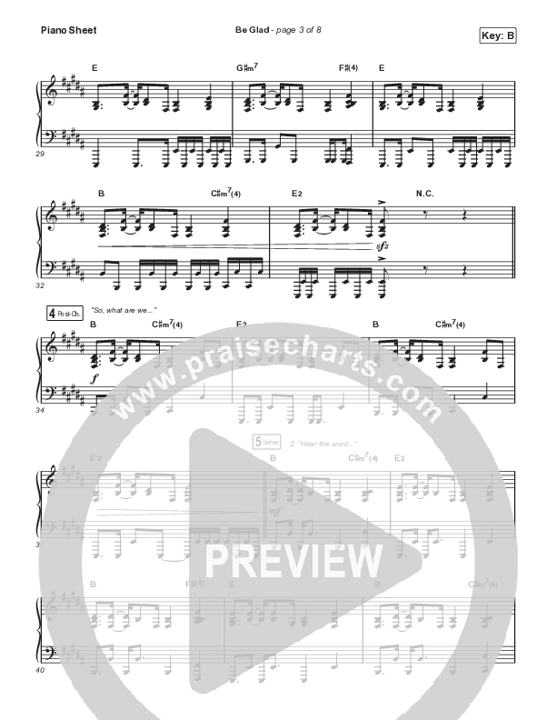 Be Glad (Live) Piano Sheet (Cody Carnes)