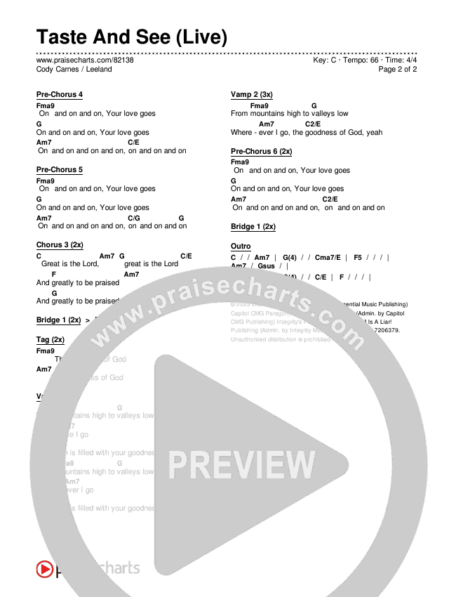 Taste And See (Live) Chords & Lyrics (Cody Carnes / Leeland)