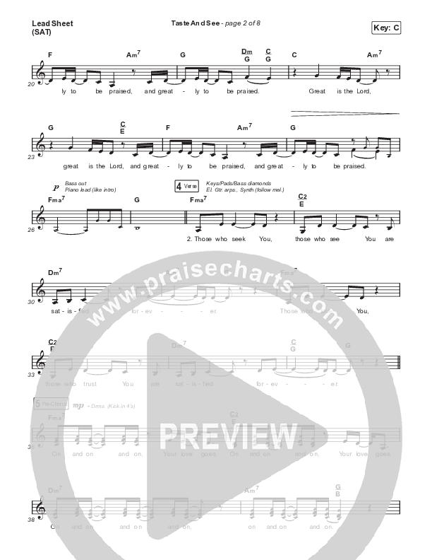 Taste And See (Live) Lead Sheet (SAT) (Cody Carnes / Leeland)