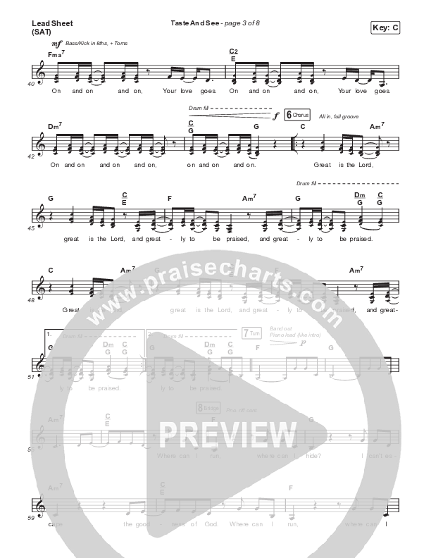 Taste And See (Live) Lead Sheet (SAT) (Cody Carnes / Leeland)