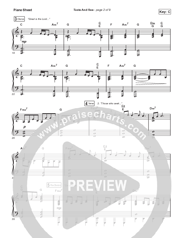 Taste And See (Live) Piano Sheet (Cody Carnes / Leeland)