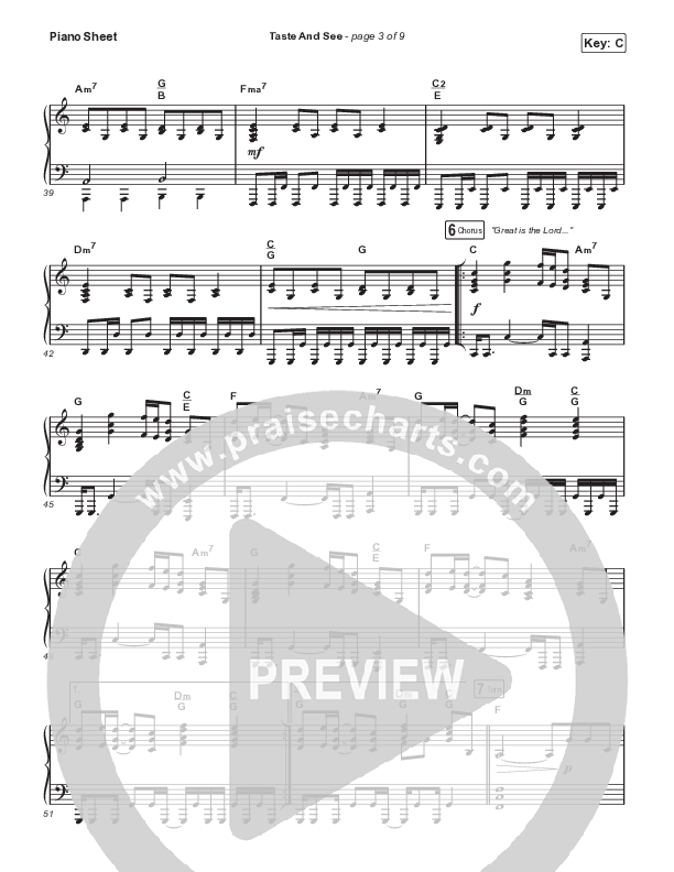 Taste And See (Live) Piano Sheet (Cody Carnes / Leeland)