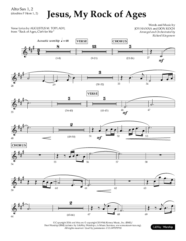 Jesus My Rock Of Ages (Choral Anthem SATB) Alto Sax 1/2 (Lifeway Choral / Arr. Richard Kingsmore)