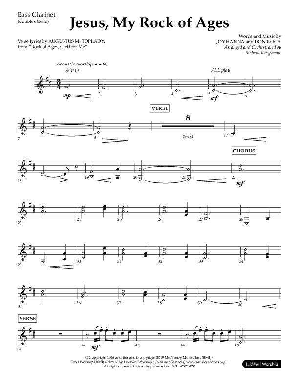 Jesus My Rock Of Ages (Choral Anthem SATB) Bass Clarinet (Lifeway Choral / Arr. Richard Kingsmore)