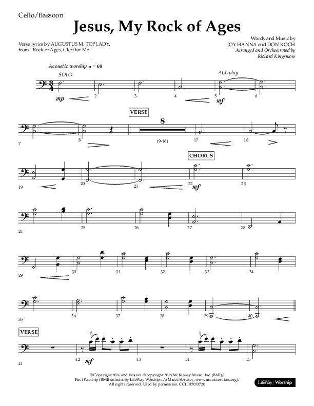Jesus My Rock Of Ages (Choral Anthem SATB) Cello (Lifeway Choral / Arr. Richard Kingsmore)