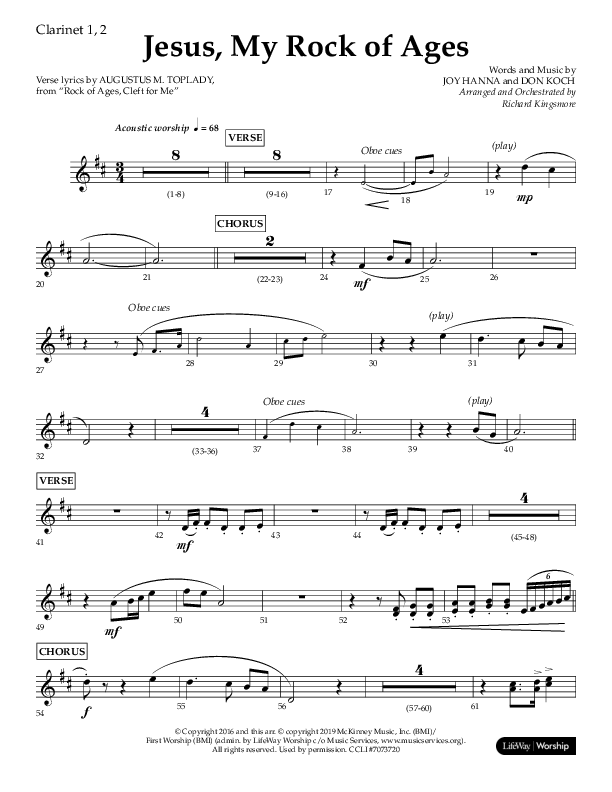 Jesus My Rock Of Ages (Choral Anthem SATB) Clarinet 1/2 (Lifeway Choral / Arr. Richard Kingsmore)