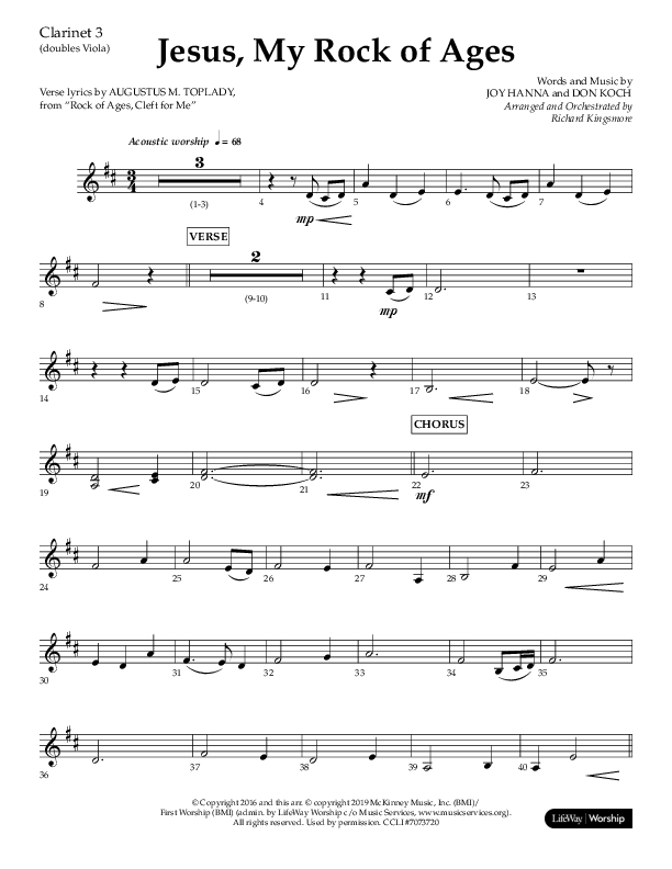 Jesus My Rock Of Ages (Choral Anthem SATB) Clarinet 3 (Lifeway Choral / Arr. Richard Kingsmore)