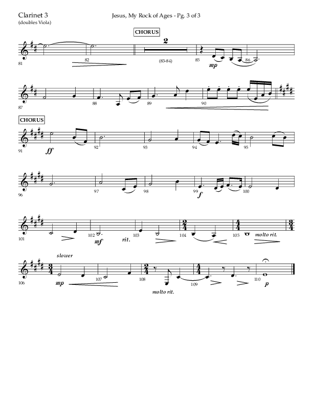 Jesus My Rock Of Ages (Choral Anthem SATB) Clarinet 3 (Lifeway Choral / Arr. Richard Kingsmore)